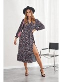 Light floral dress with a slit, black and purple 04500 - Online store - Boutique